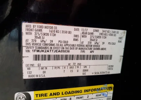 2018 Ford Expedition Max Limited из США, поврежденный, VIN 1FMJK2AT7JEA05036